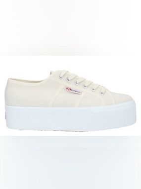 Superga Ivory Canvas Platform Sneakers W/ White Rubber Sole Size 7.5
